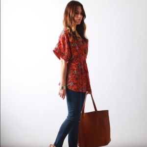Anthropologie Maeve Silk Floral Kimono Blouse